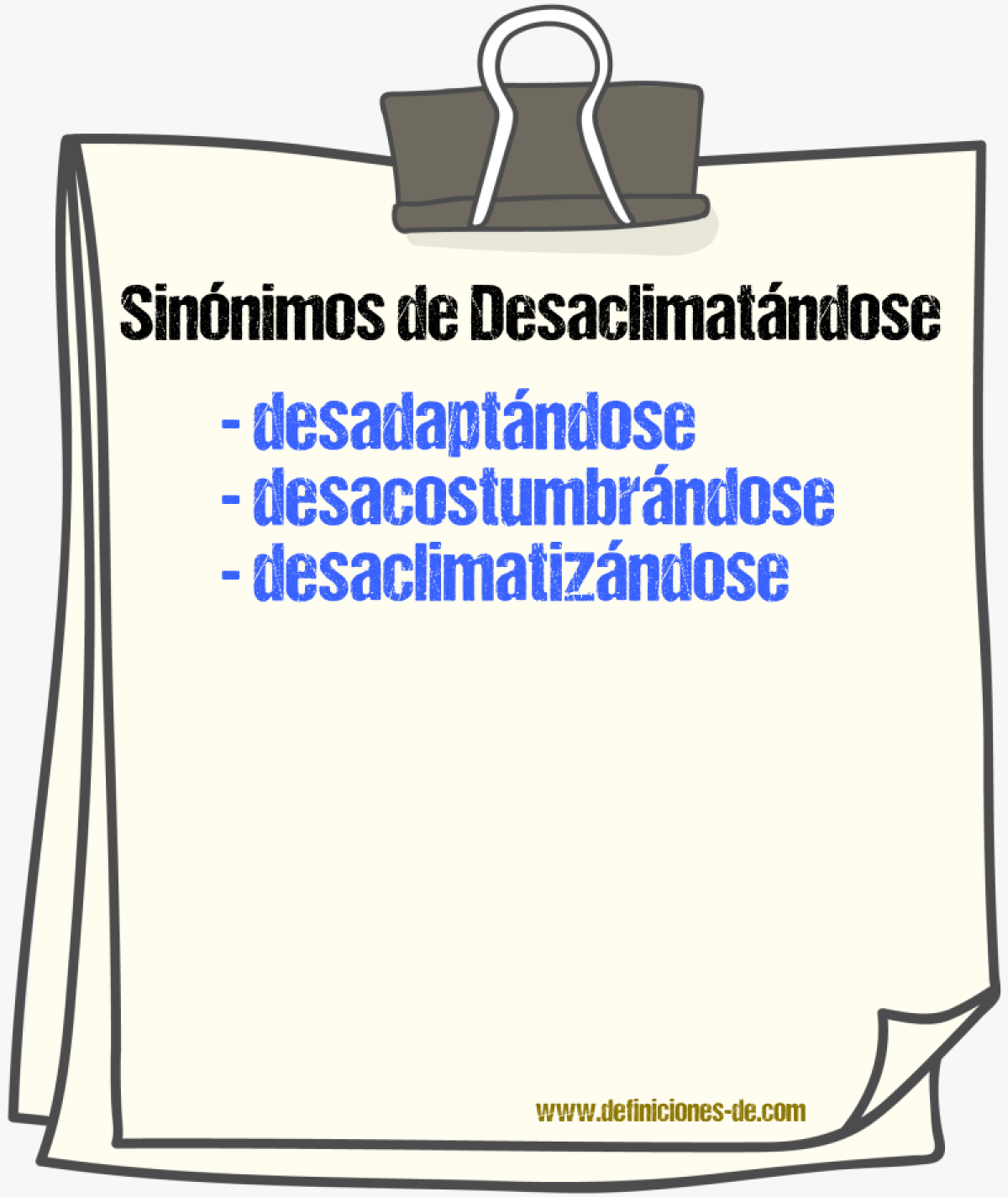 Sinónimos de desaclimatándose