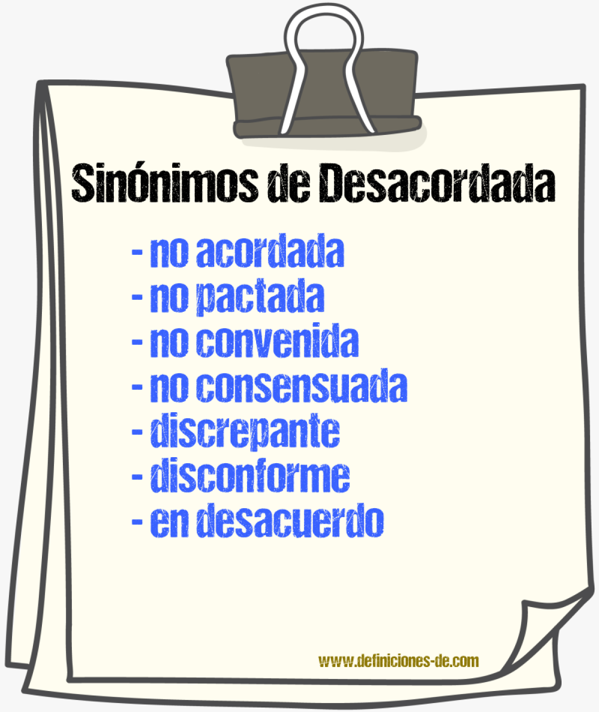 Sinónimos de desacordada