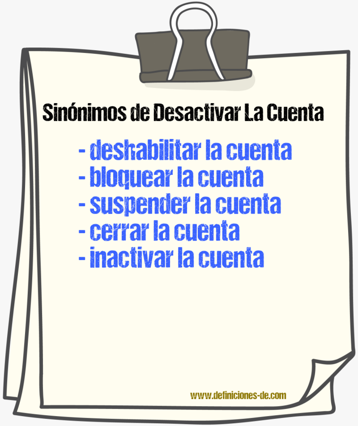 Sinónimos de desactivar la cuenta
