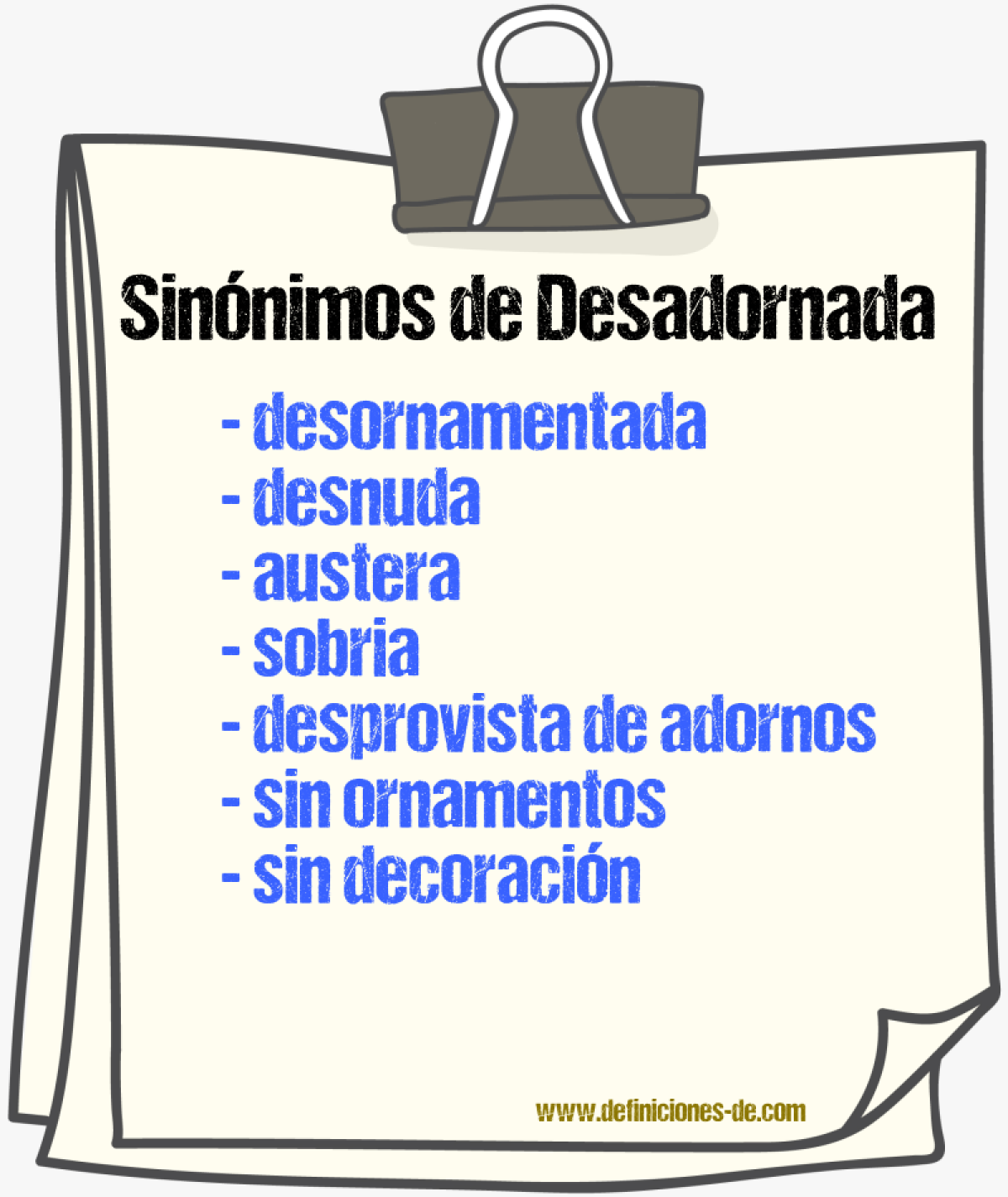 Sinónimos de desadornada
