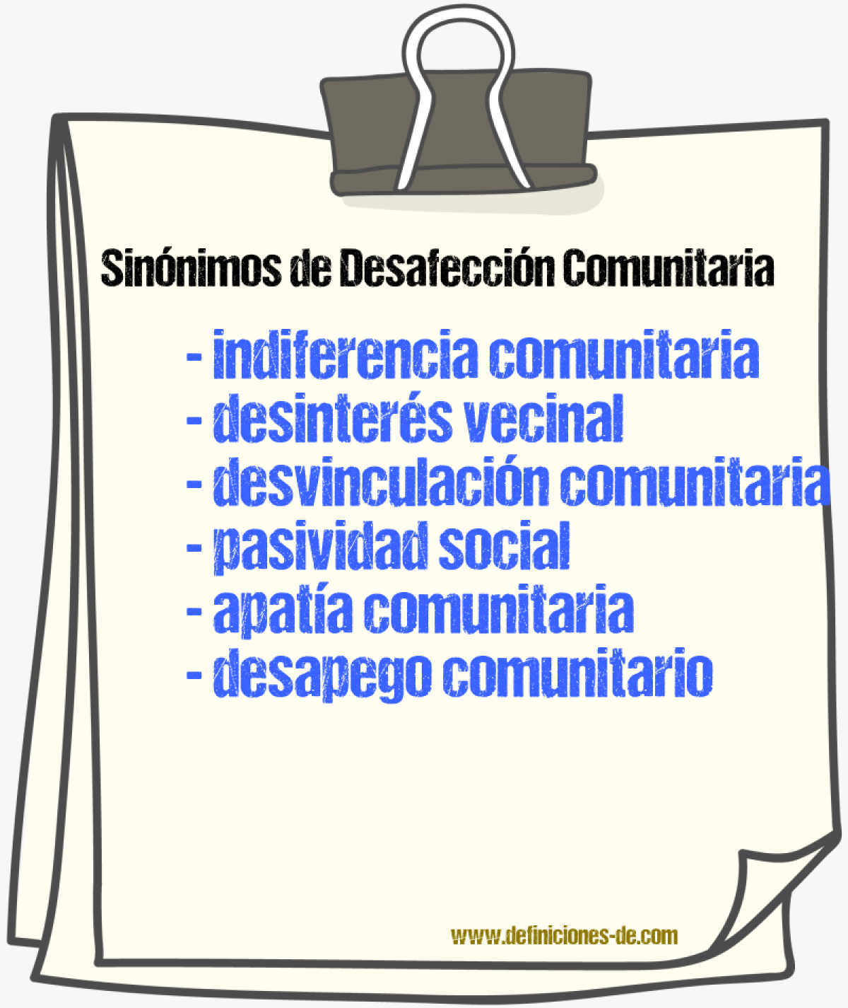 Sinónimos de desafección comunitaria