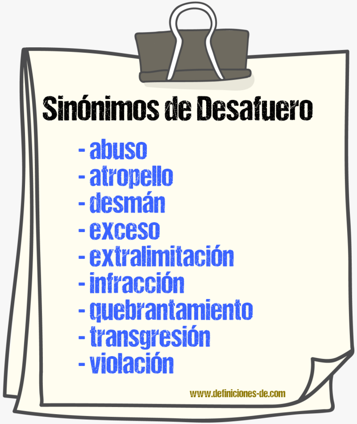 Sinnimos de desafuero