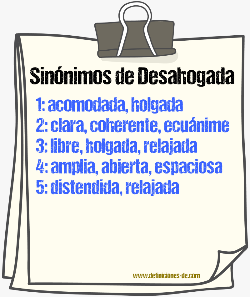 Sinónimos de desahogada