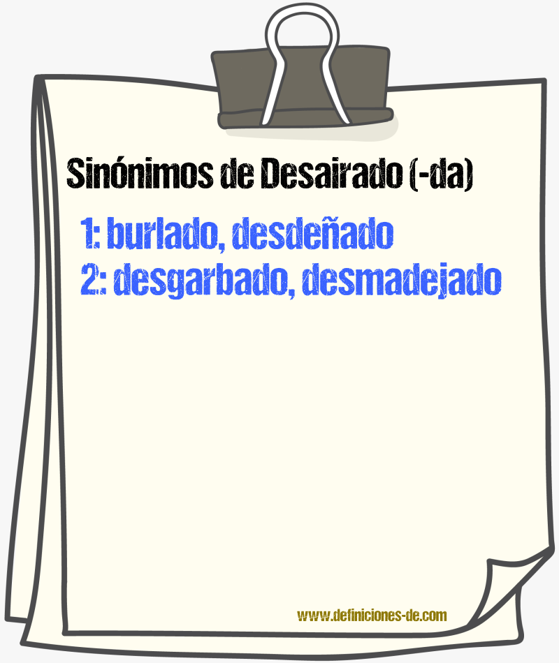 Sinnimos de desairado