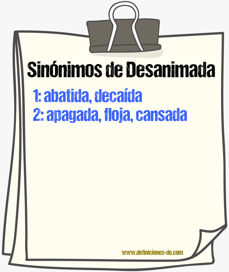 Sinónimos de desanimada