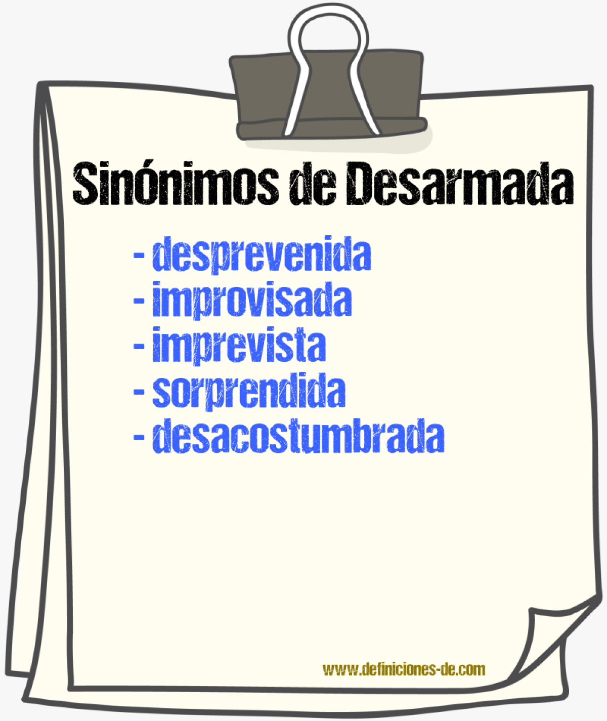 Sinónimos de desarmada