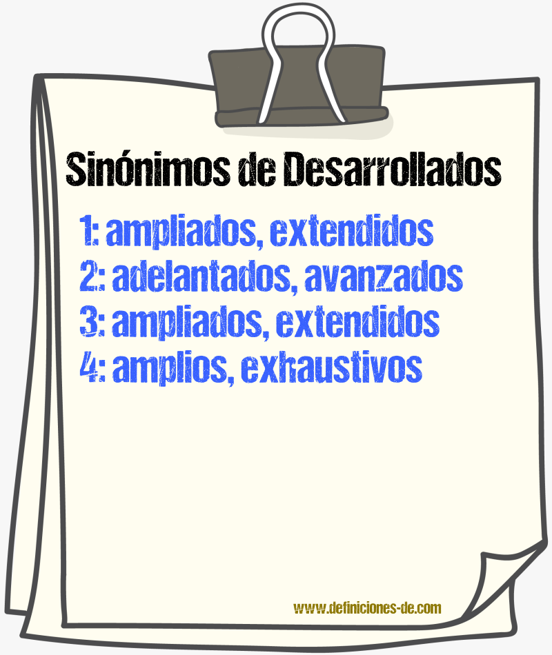 Sinónimos de desarrollados