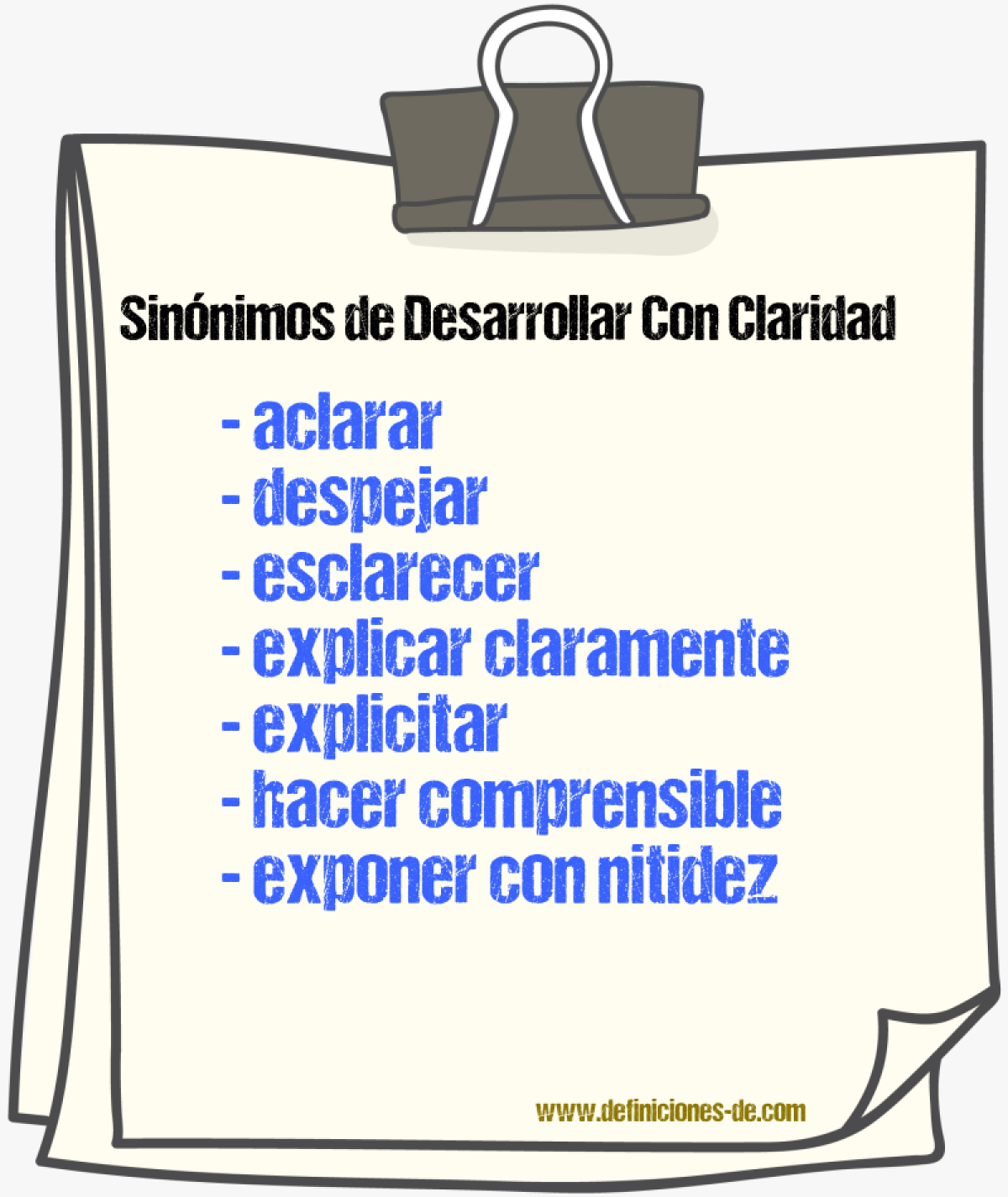 Sinónimos de desarrollar con claridad