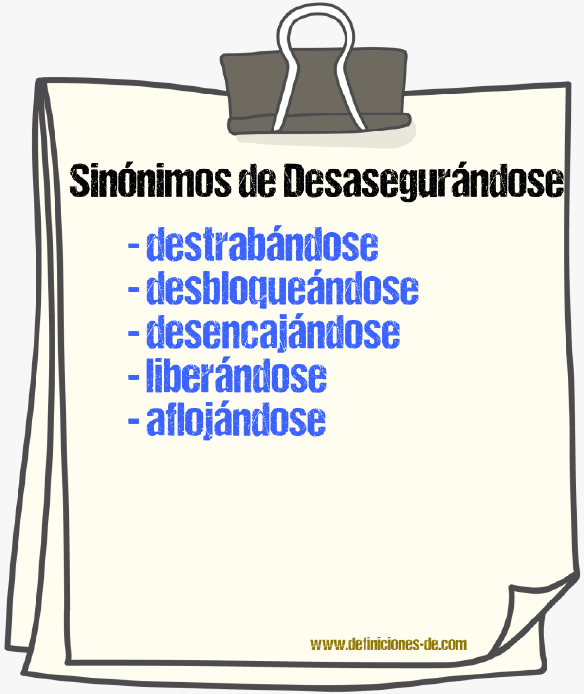 Sinónimos de desasegurándose