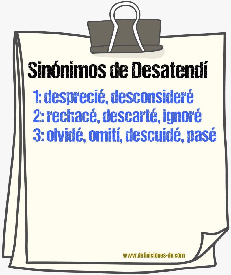 Sinónimos de desatendí