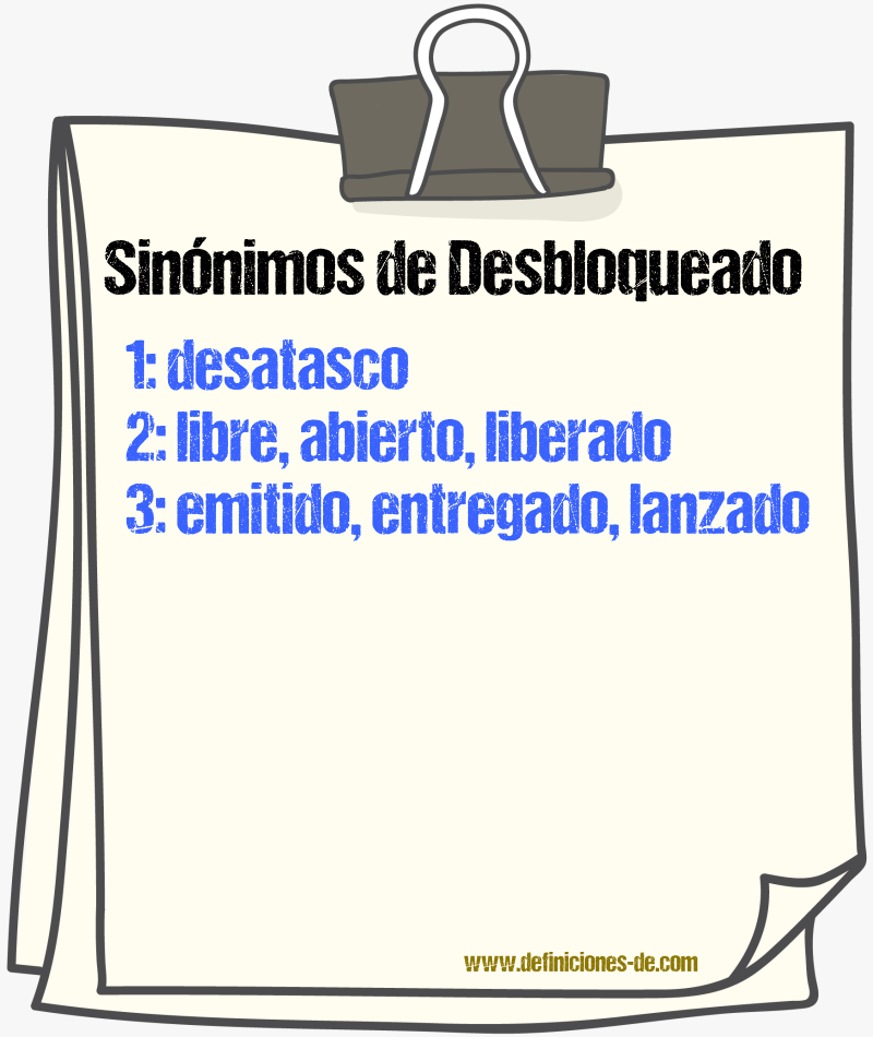 Sinnimos de desbloqueado