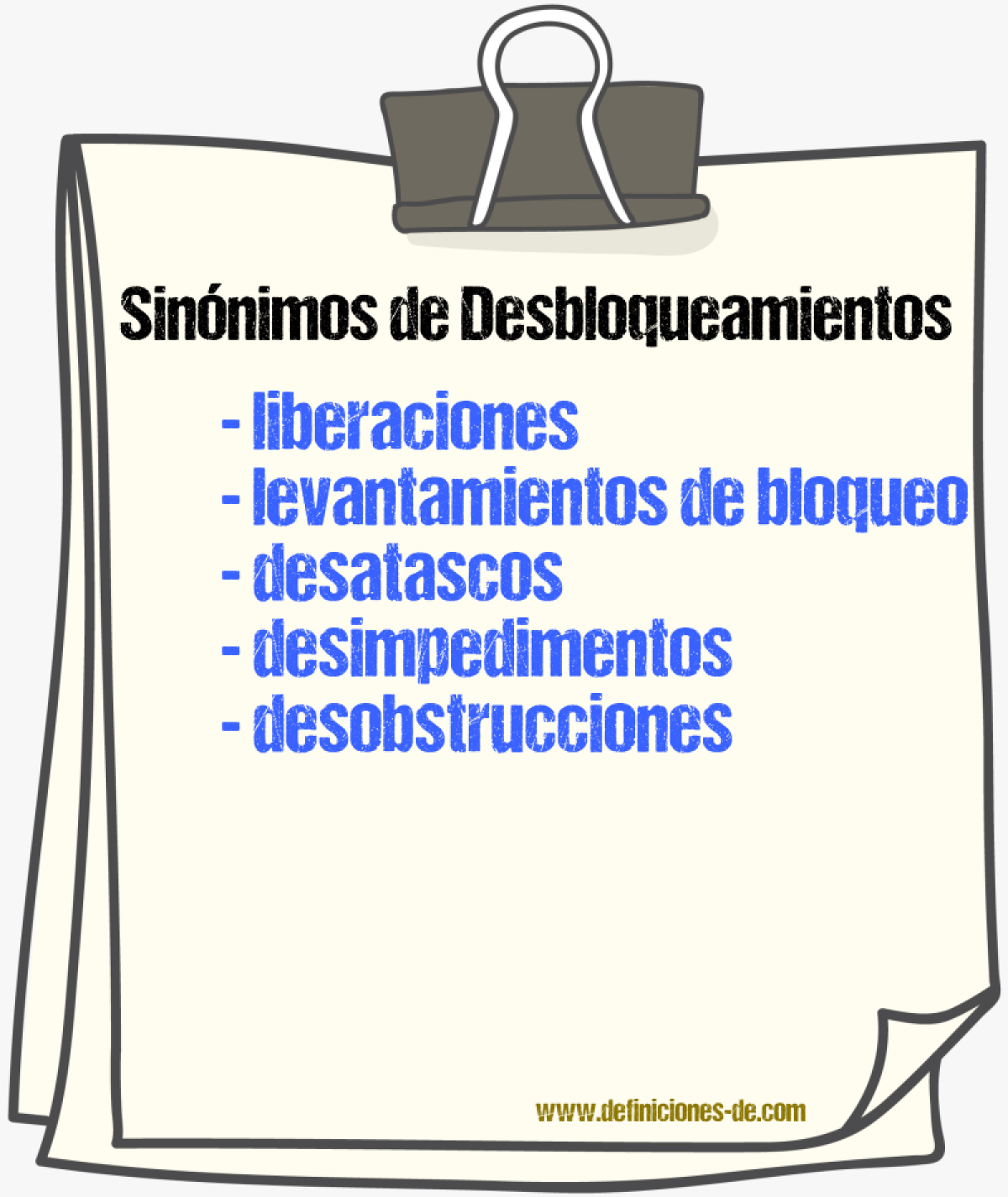 Sinónimos de desbloqueamientos