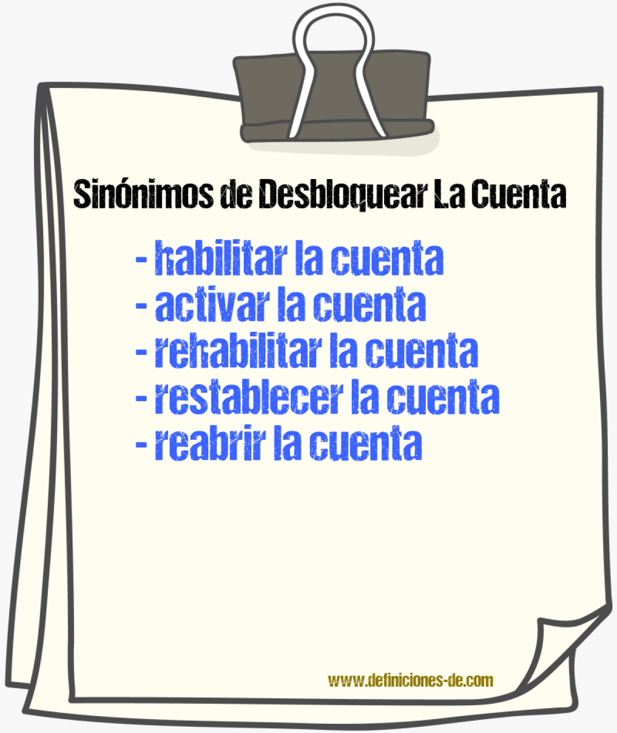 Sinónimos de desbloquear la cuenta