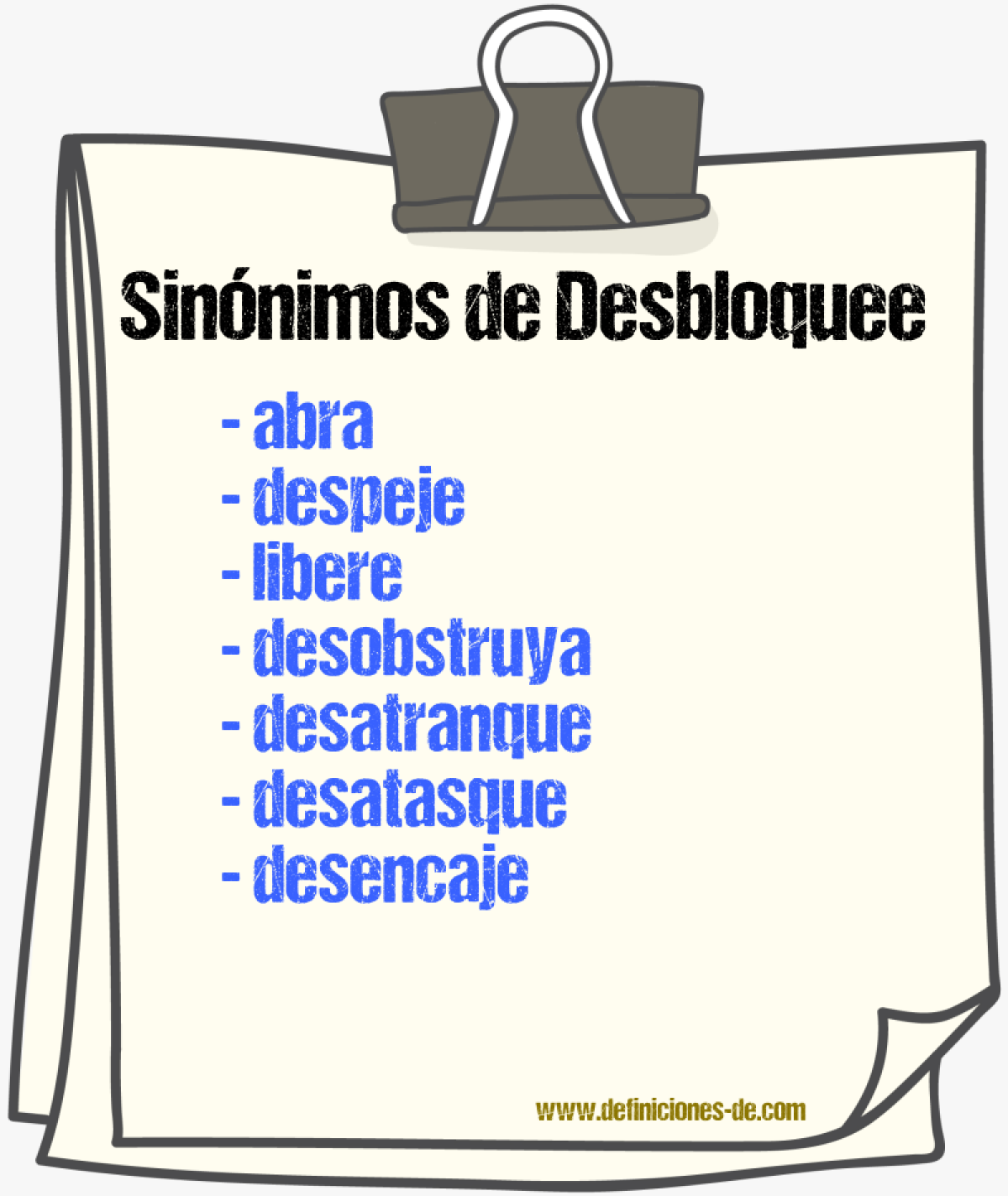 Sinónimos de desbloquee