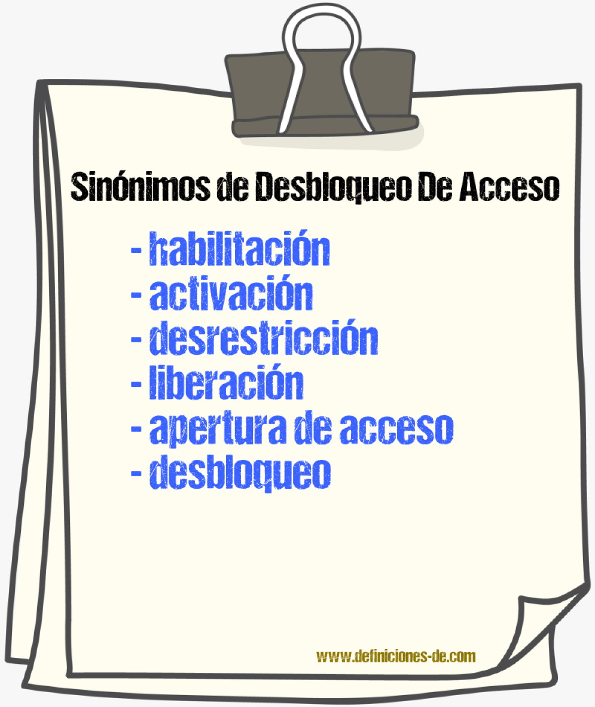 Sinónimos de desbloqueo de acceso