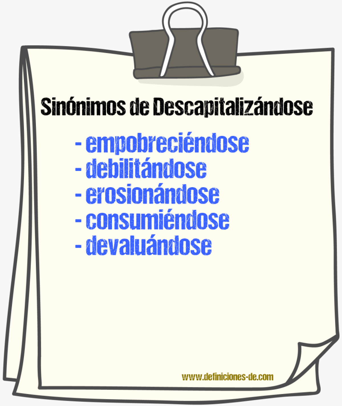 Sinónimos de descapitalizándose