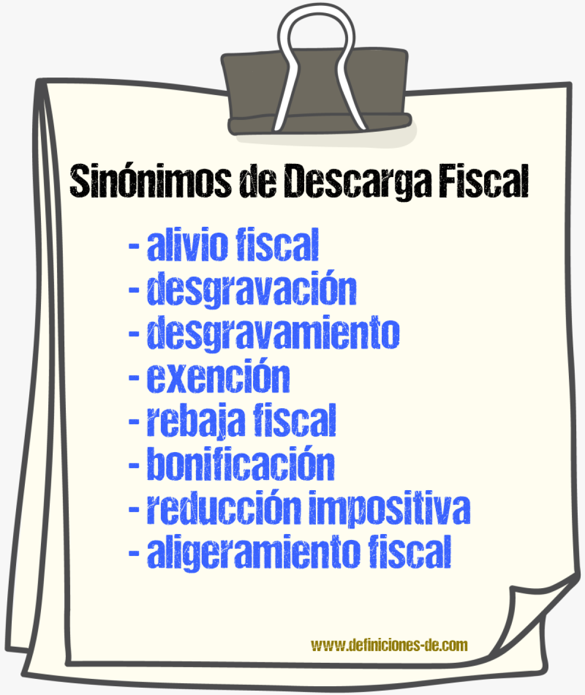 Sinónimos de descarga fiscal