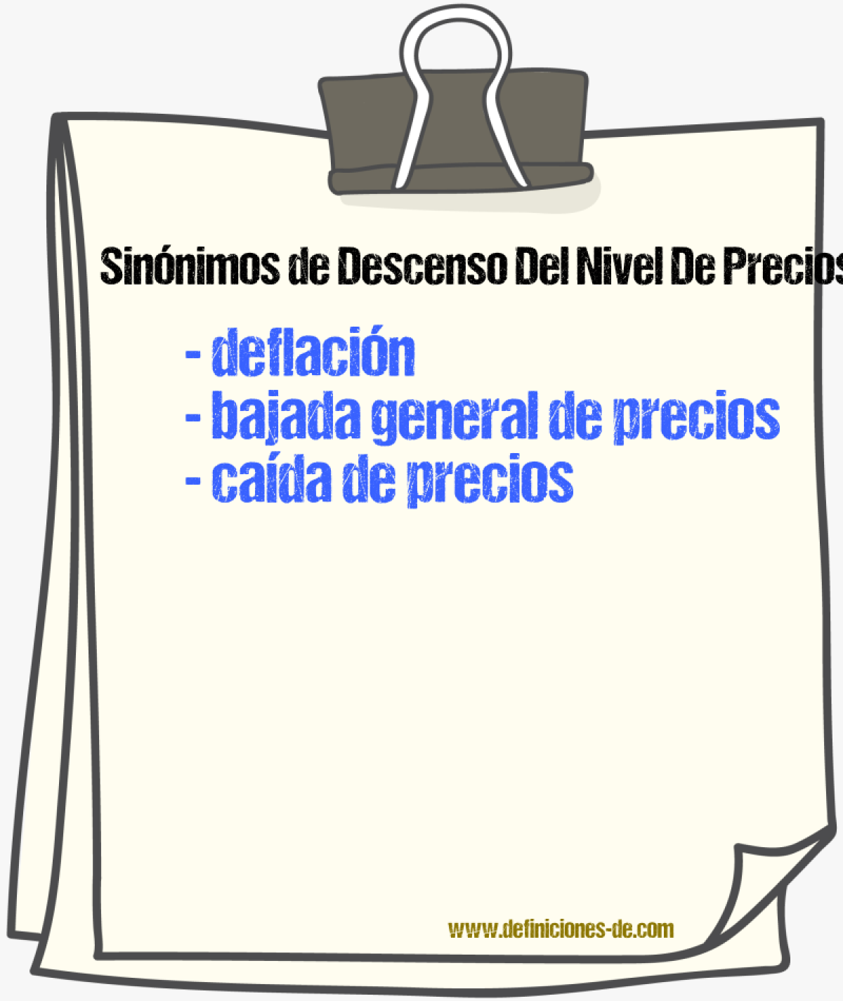 Sinónimos de descenso del nivel de precios