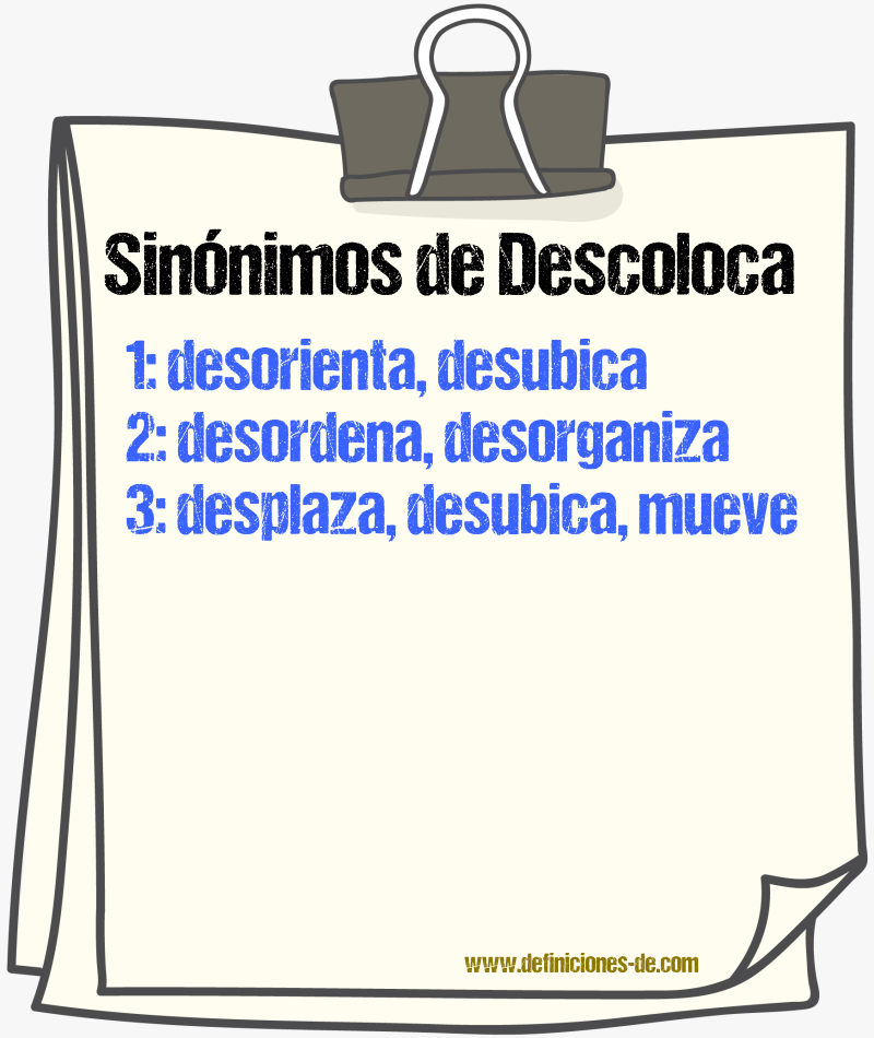 Sinónimos de descoloca