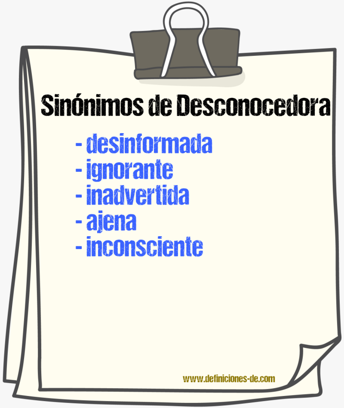 Sinónimos de desconocedora