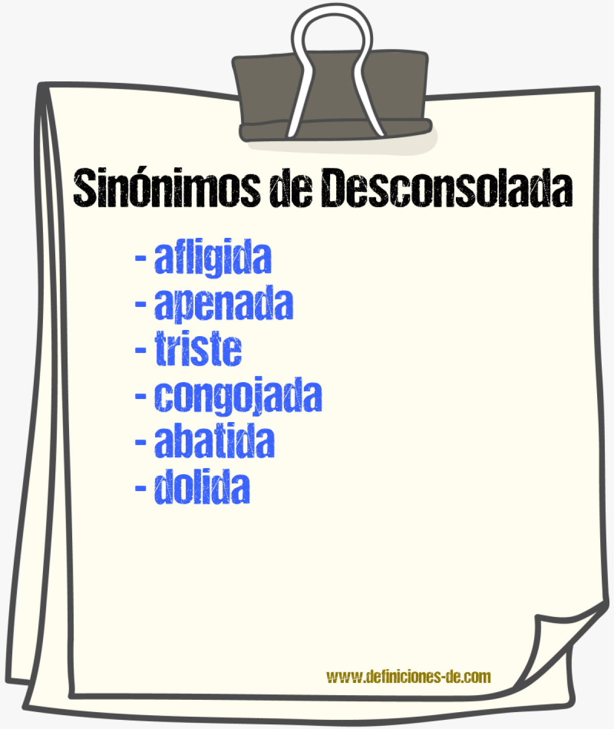 Sinónimos de desconsolada