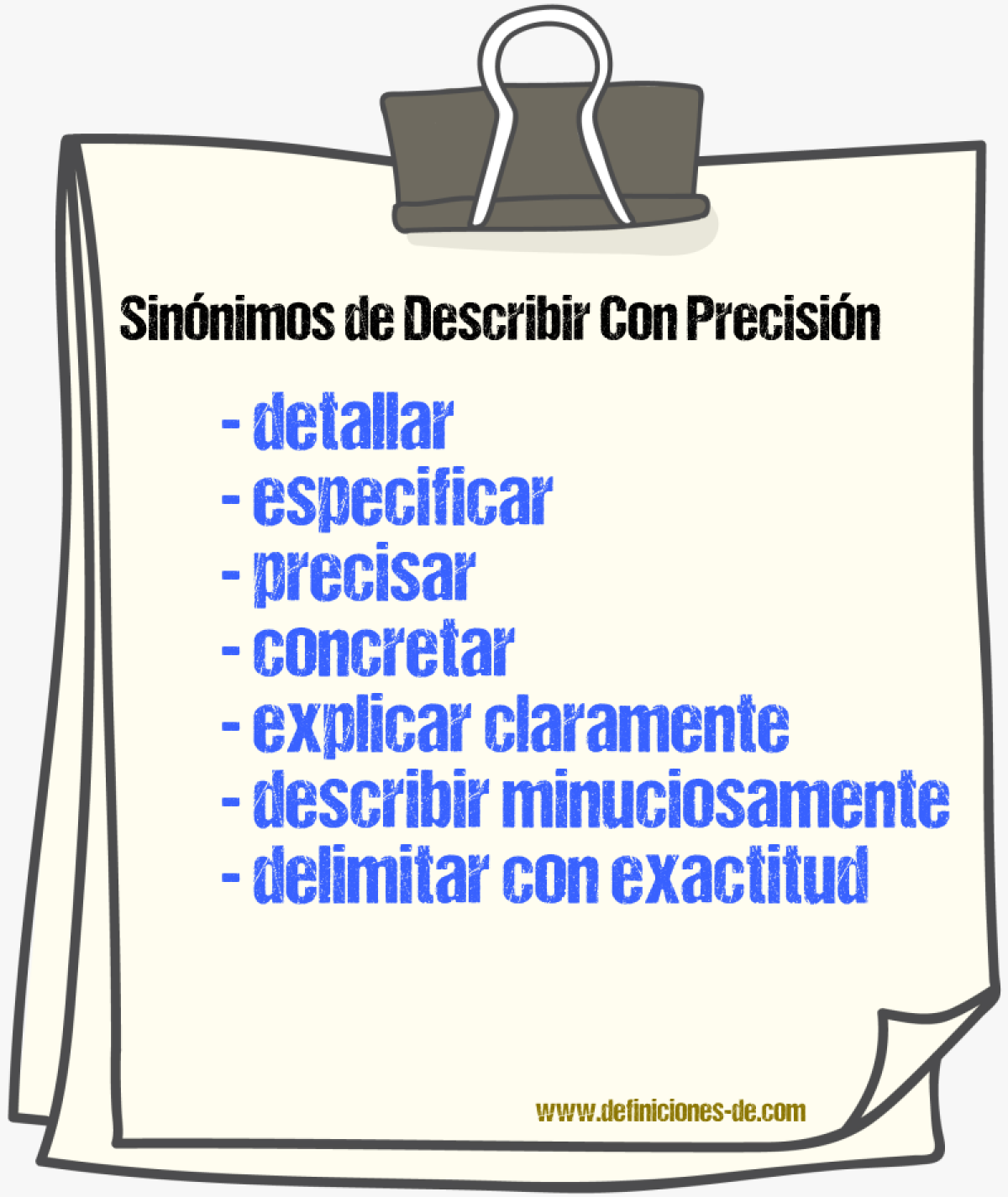 Sinónimos de describir con precisión