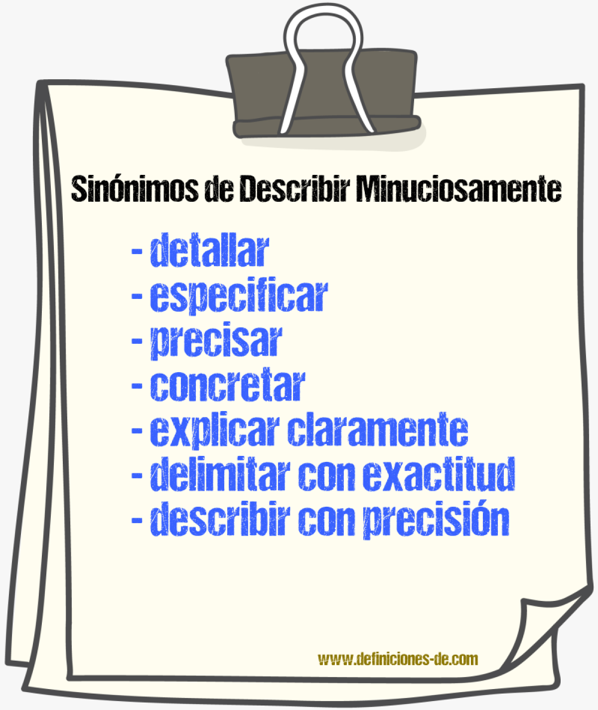 Sinónimos de describir minuciosamente