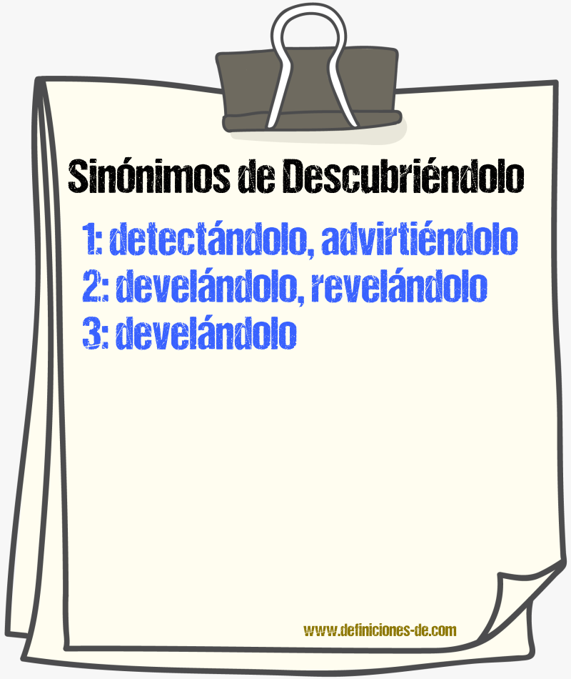 Sinónimos de descubriéndolo