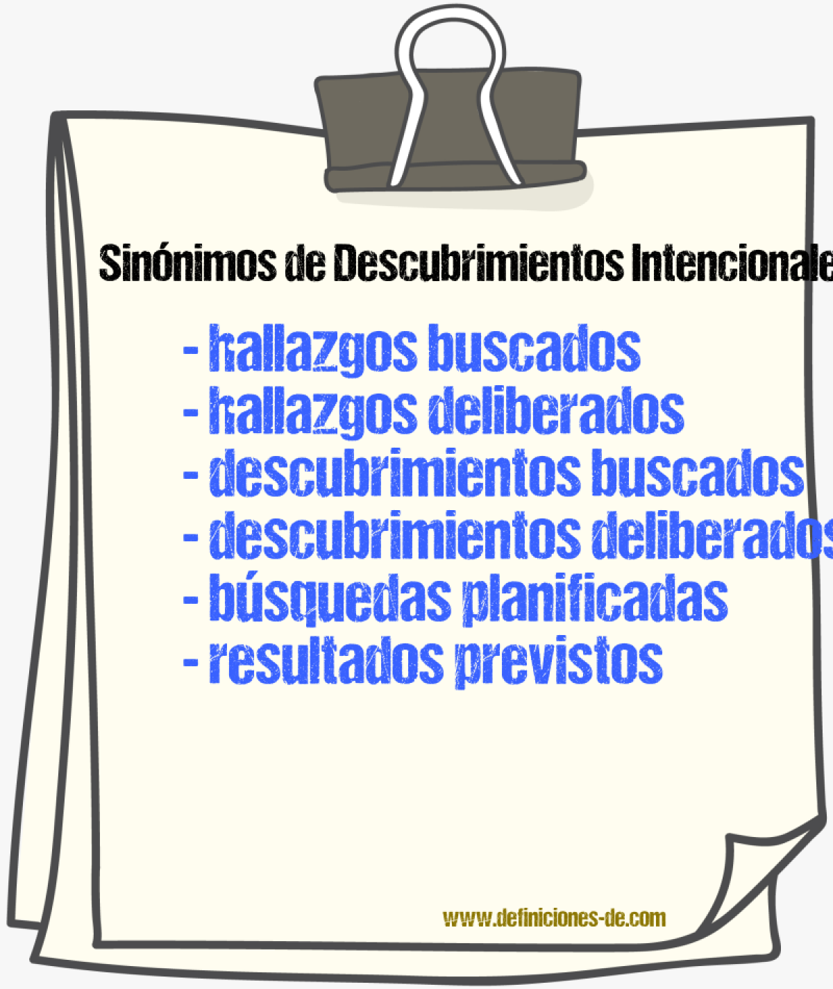 Sinónimos de descubrimientos intencionales