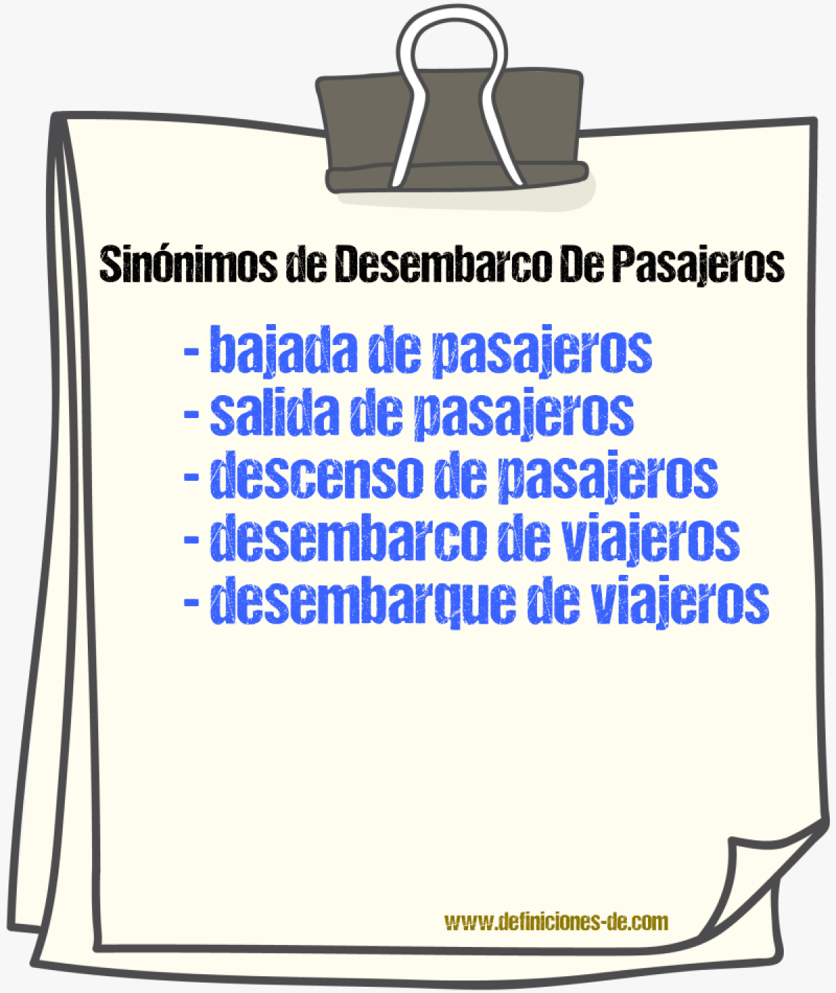 Sinónimos de desembarco de pasajeros