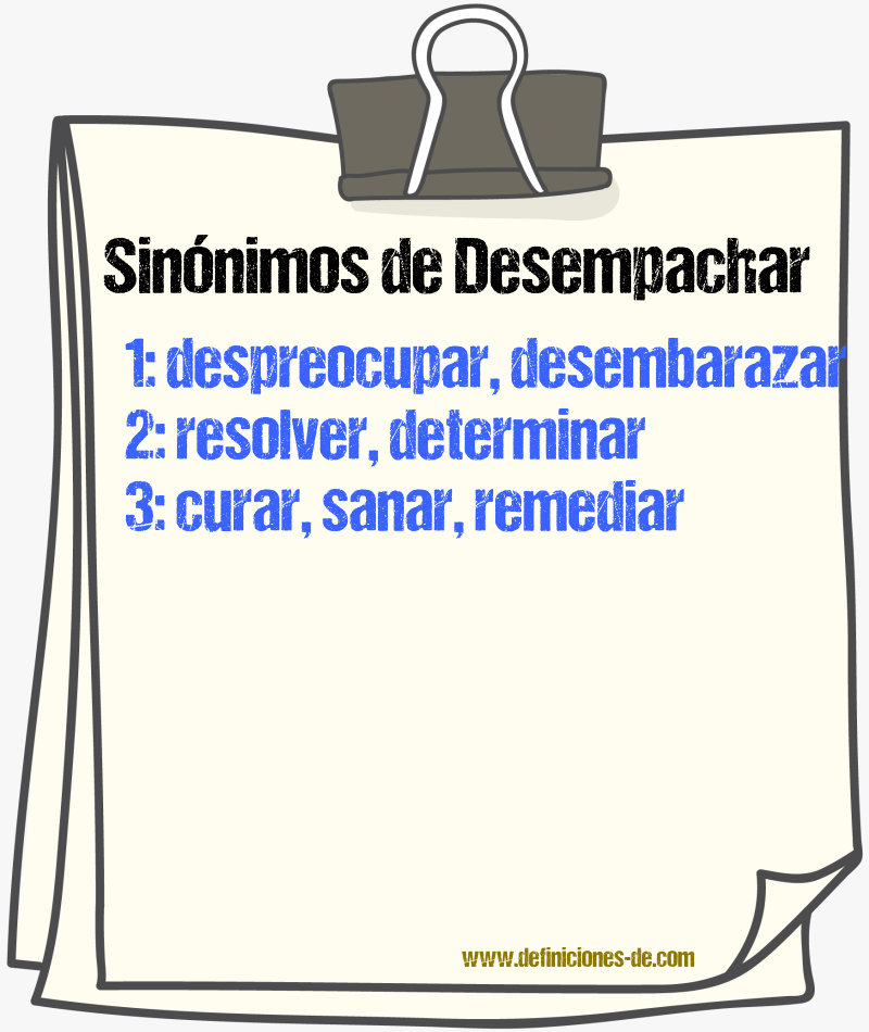 Sinnimos de desempachar