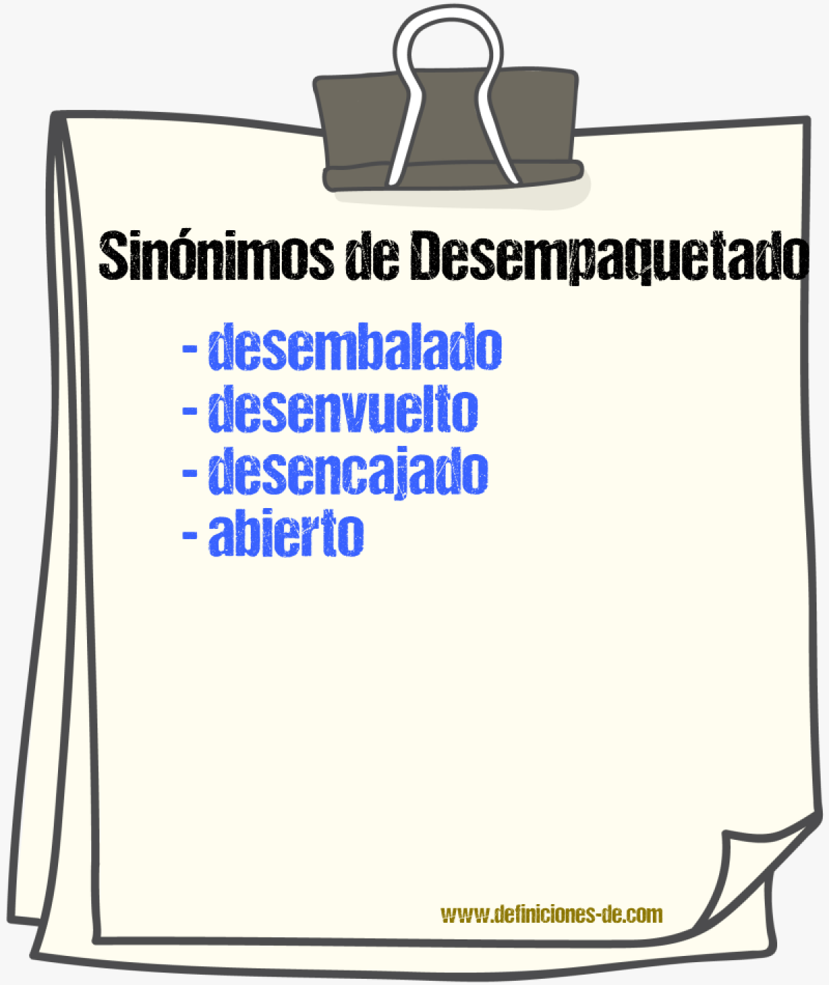 Sinónimos de desempaquetado