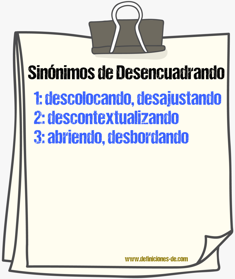 Sinónimos de desencuadrando