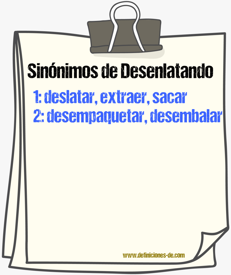 Sinónimos de desenlatando