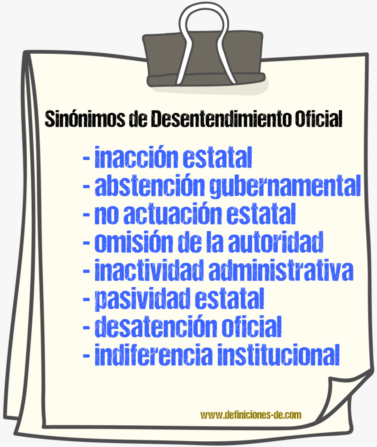 Sinónimos de desentendimiento oficial