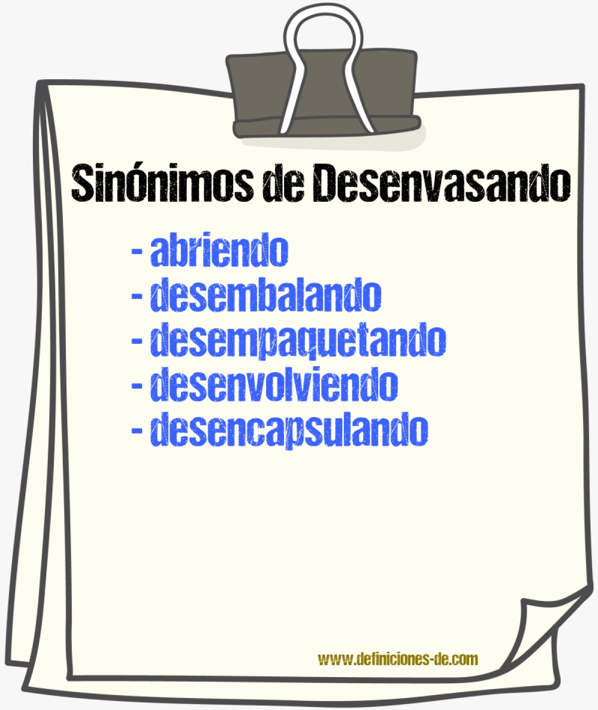 Sinónimos de desenvasando