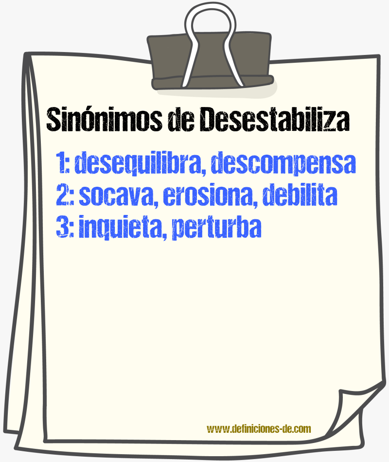 Sinónimos de desestabiliza