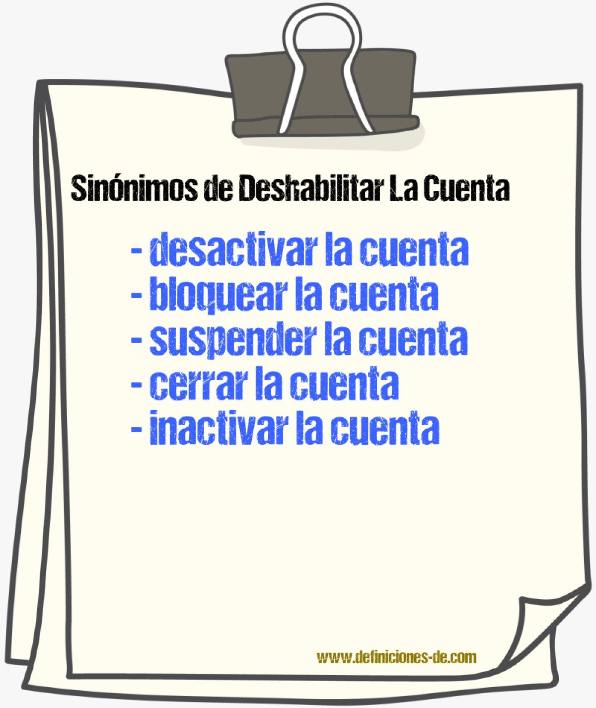 Sinónimos de deshabilitar la cuenta