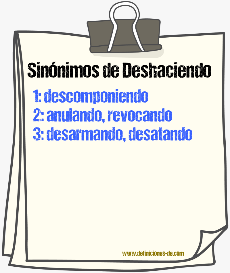 Sinónimos de deshaciendo
