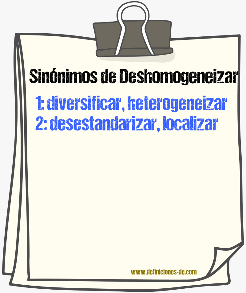Sinónimos de deshomogeneizar