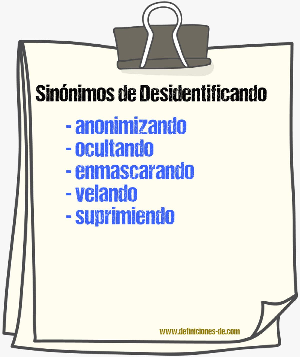 Sinónimos de desidentificando