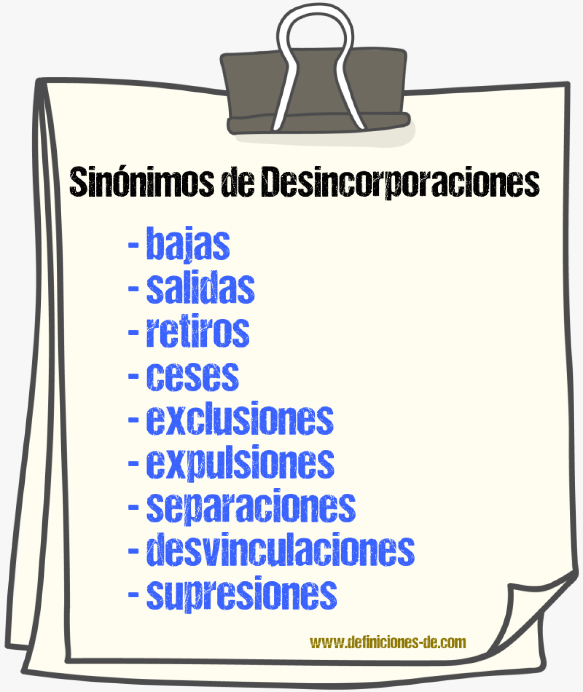 Sinónimos de desincorporaciones