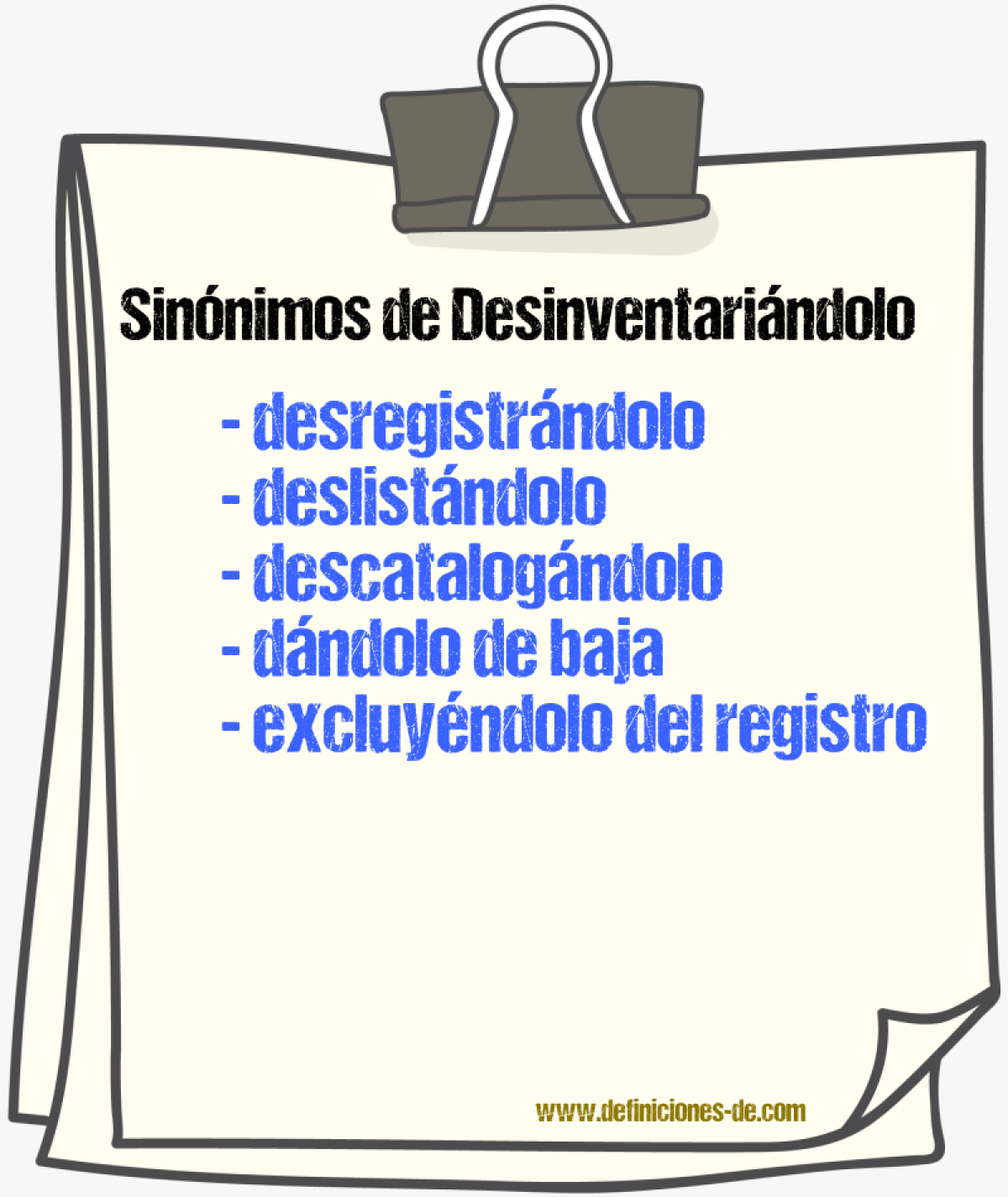 Sinónimos de desinventariándolo