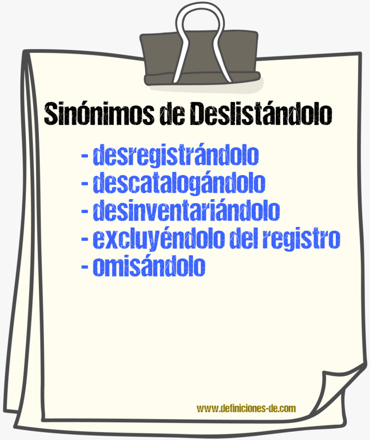 Sinónimos de deslistándolo
