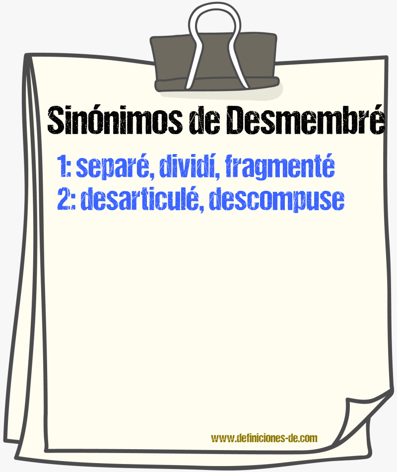 Sinónimos de desmembré