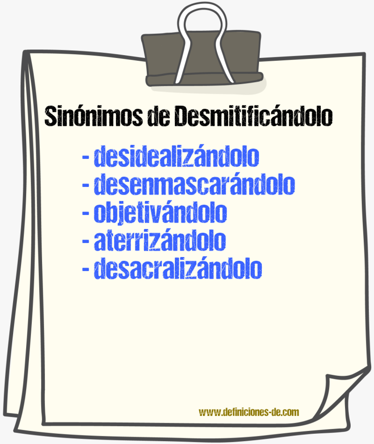 Sinónimos de desmitificándolo