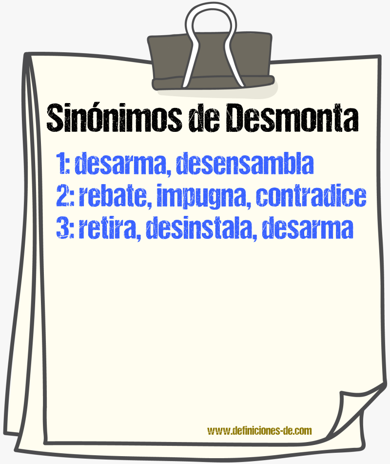 Sinónimos de desmonta