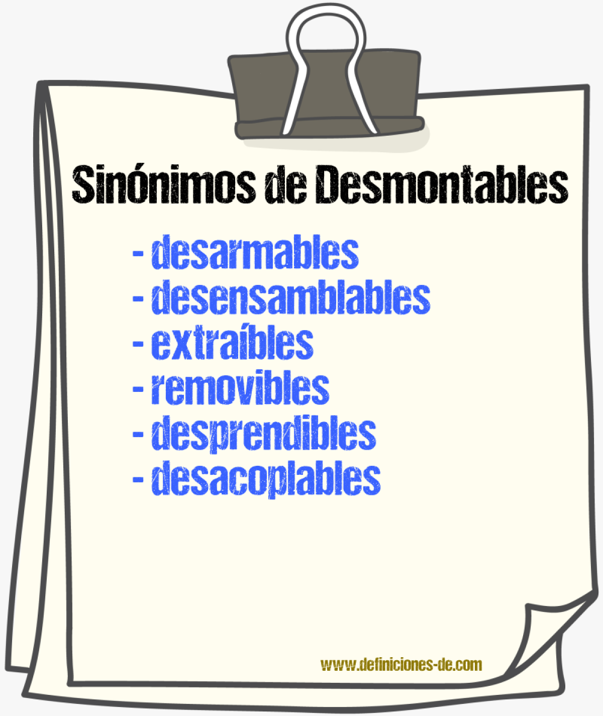 Sinónimos de desmontables