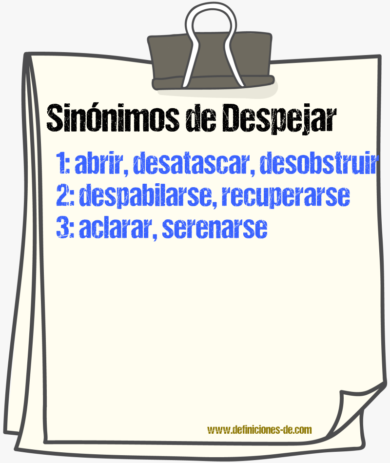 Sinnimos de despejar