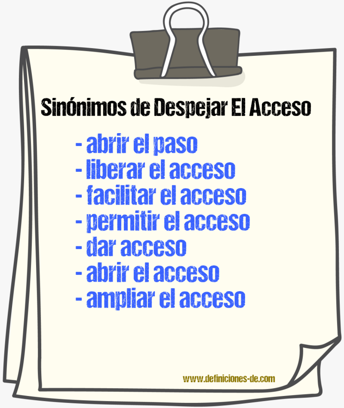 Sinónimos de despejar el acceso
